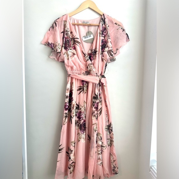 Goddiva Floral Printed Chiffon Midi Dress - Picture 3 of 6